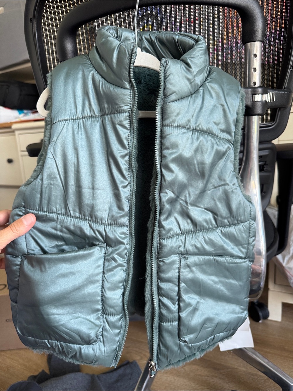 Mayoral Quilted Puffer Vest in Dusty Teal